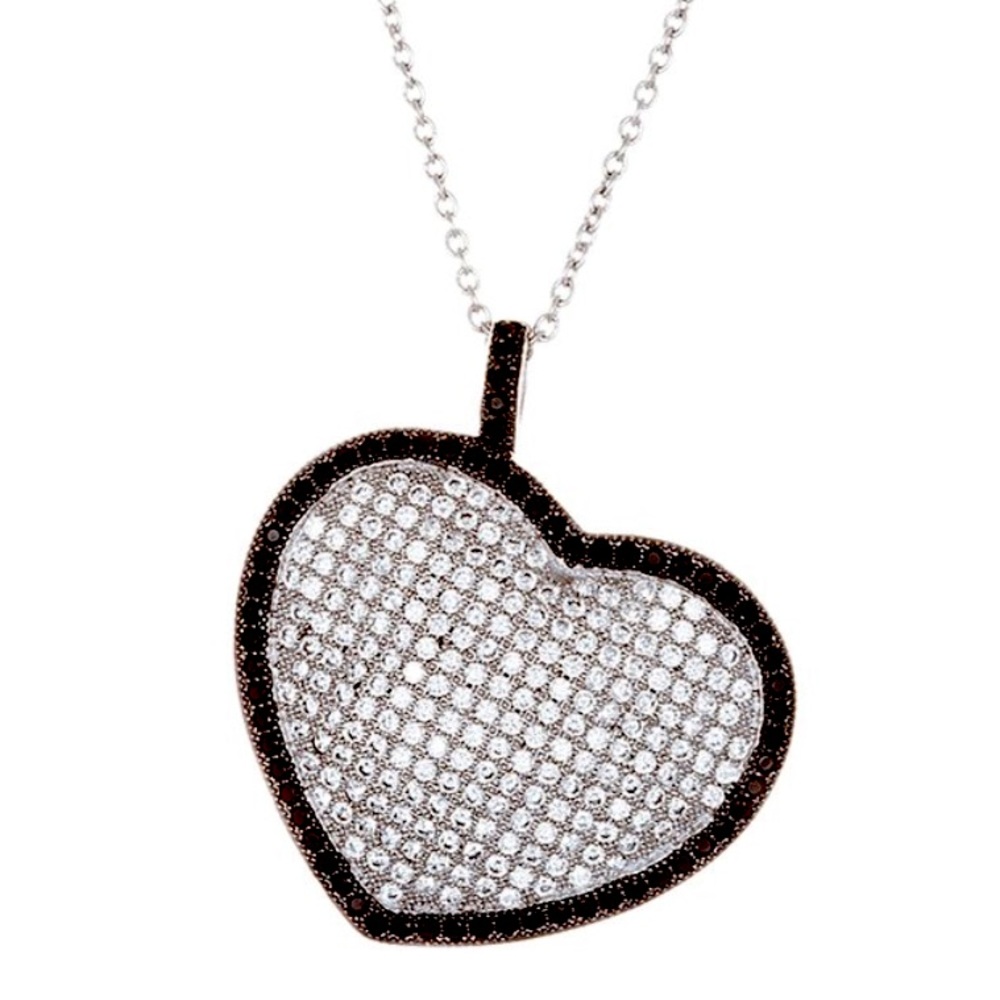 Heart Necklace Black & Silvertone with Swarovski Crystals